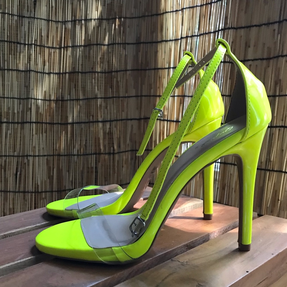 Neon Yellow Clear Band Strappy heeled sandals